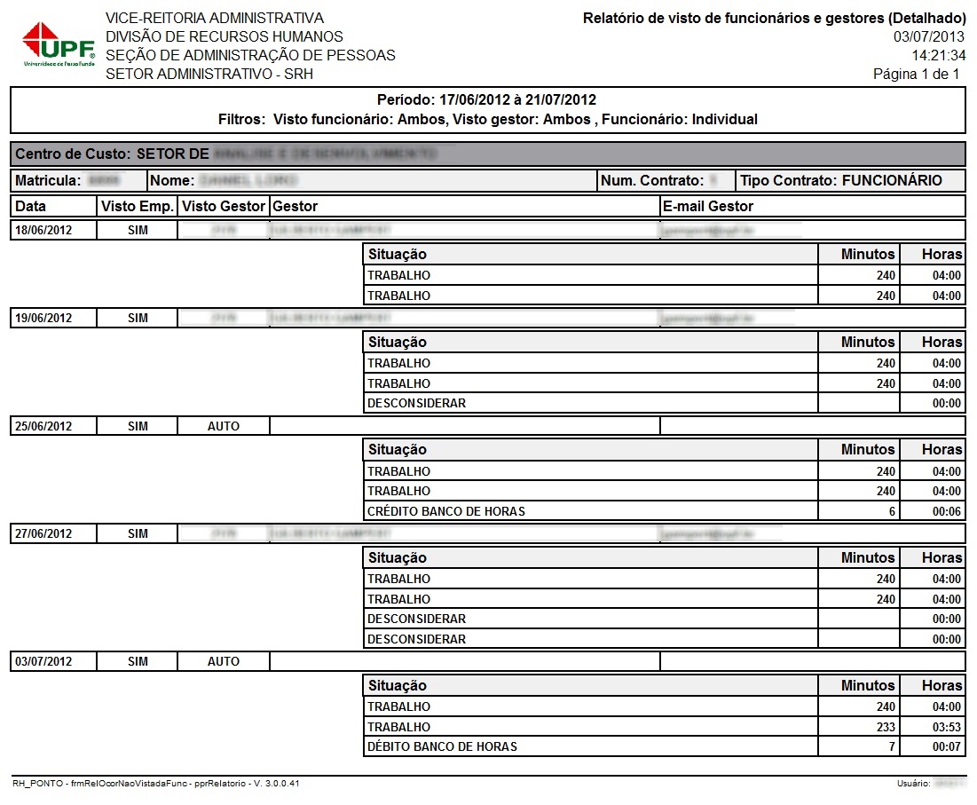 Layout do relatório